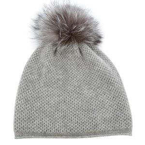 Michael Kors Honeycomb Cashmere Beanie w/ Fox Fur Pompom Almost NEW!